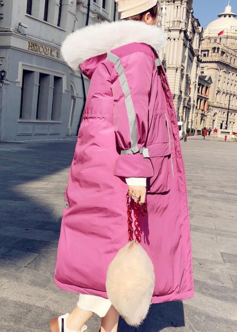 Warmer Locker Sitzender Parka Für Damen Rosa Daunenmantel Mit Kapuze Und Reißverschluss Für Den Winter - Damen-Daunenjacken