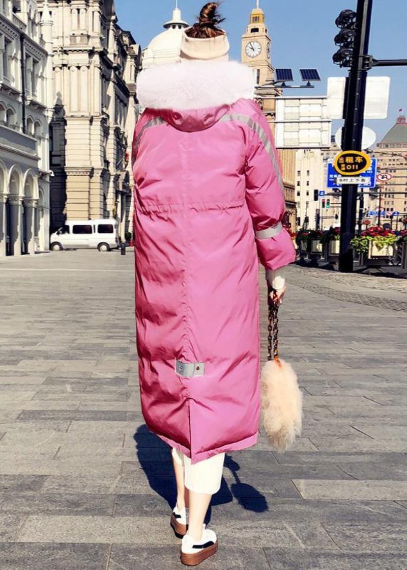 Warmer Locker Sitzender Parka Für Damen Rosa Daunenmantel Mit Kapuze Und Reißverschluss Für Den Winter - Damen-Daunenjacken