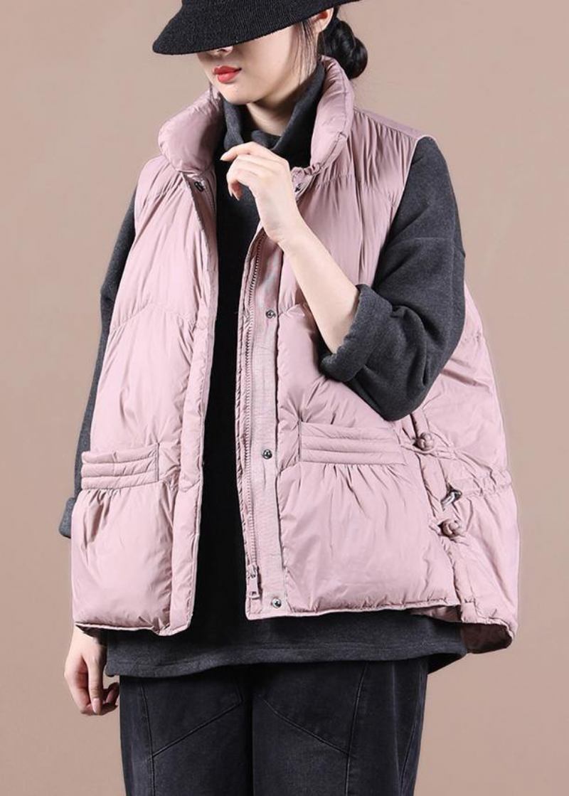 Warmer Rosa Daunenmantel Für Den Winter Locker Sitzende Damenparka Stehkragen Reißverschlussjacke - Damen-Daunenjacken