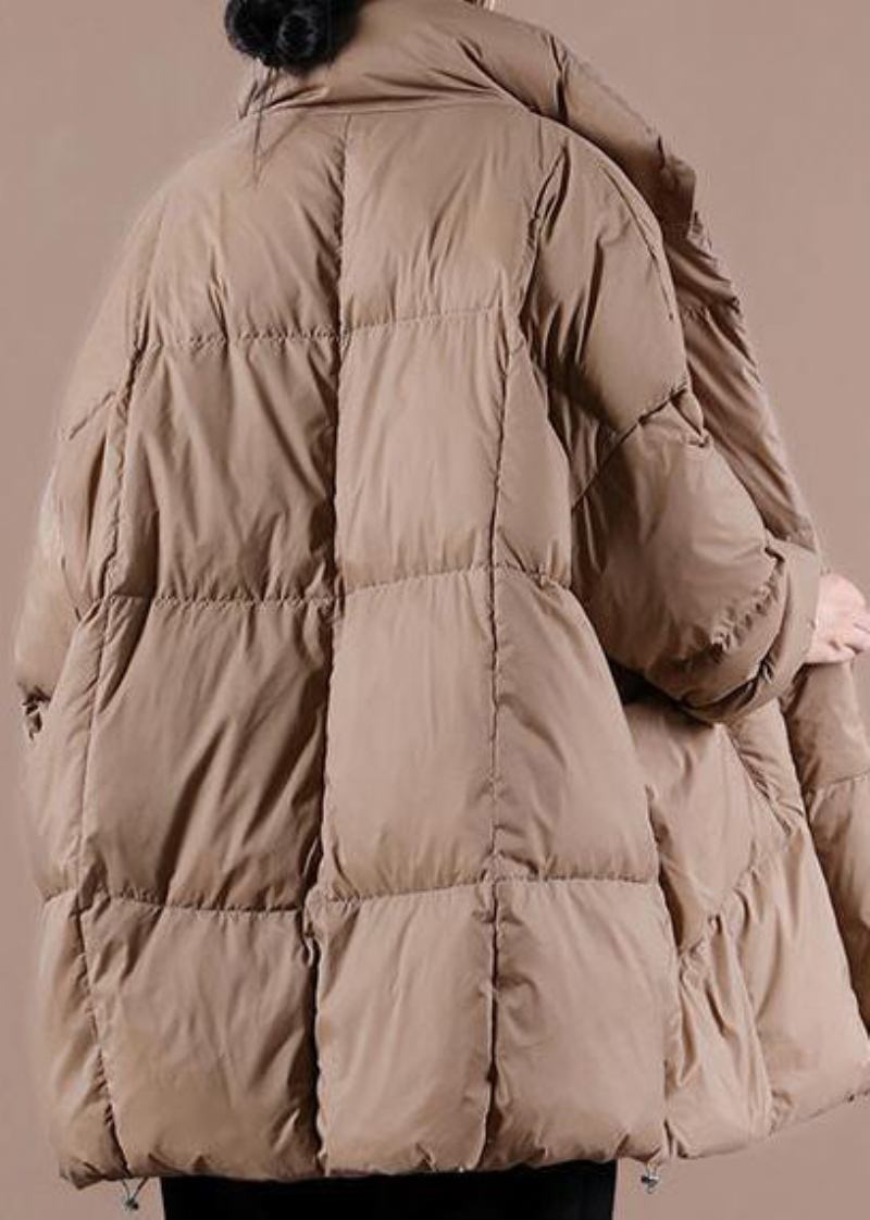 Warmer Schokoladenbrauner Daunenmantel Aus Gänsedaunen Locker Sitzende Winterjacke Mit Stehkragen Große Taschen Warme Oberbekleidung - schwarz