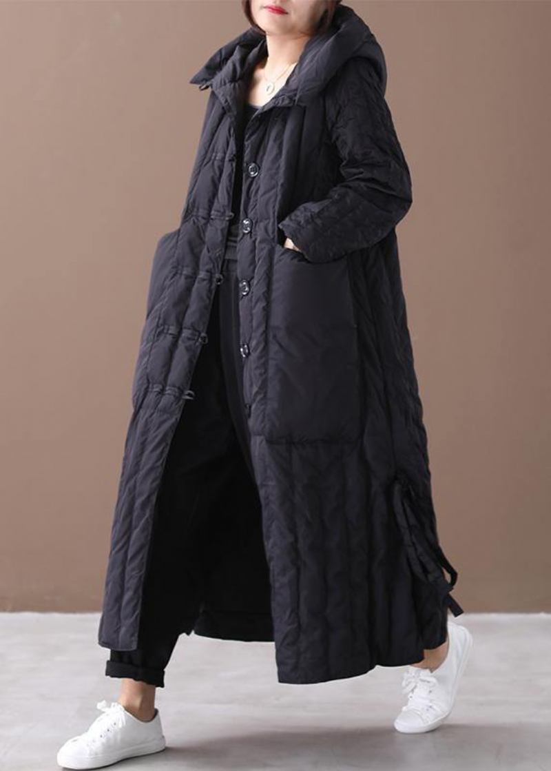 Warmer Schwarzer Mantel Locker Sitzende Winterjacke Mit Kapuze Große Taschen Neue Winteroberbekleidung