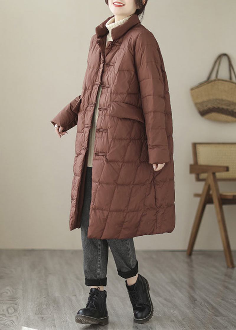 Weinroter Parka Mit Stehkragen Und Langen Ärmeln Und Taschen Aus Baumwolle - Damen-Daunenjacken