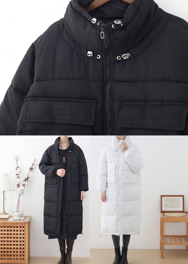 Weißer Stehkragen Kordelzug Dicker Langer Parka Für Den Winter - Weiß