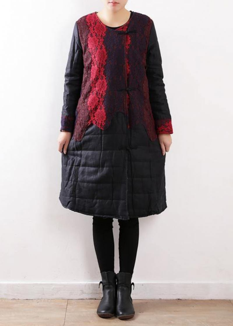 Winter Neues Originaldesign Damen Kunst Scheibenschnalle Leinennähte Spitze Dick Wattierte Jacke Baumwollmantel Morgenmantel