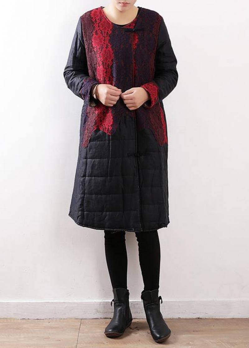 Winter Neues Originaldesign Damen Kunst Scheibenschnalle Leinennähte Spitze Dick Wattierte Jacke Baumwollmantel Morgenmantel - Damen-Daunenjacken