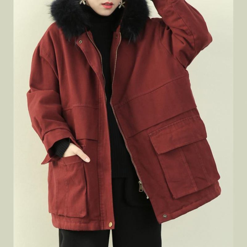 Winterjacke Und -mantel In Übergröße Für Damen Roter Mantel Mit Kapuze Und Kunstpelzkragen