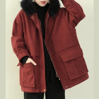 Winterjacke Und -mantel In Übergröße Für Damen Roter Mantel Mit Kapuze Und Kunstpelzkragen