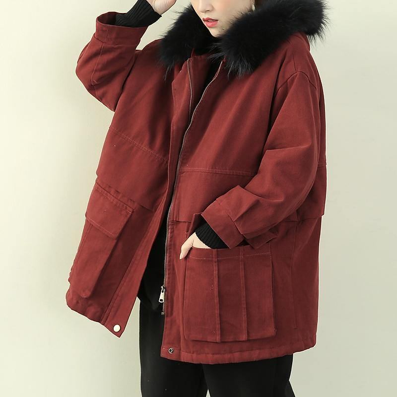 Winterjacke Und -mantel In Übergröße Für Damen Roter Mantel Mit Kapuze Und Kunstpelzkragen - schwarz