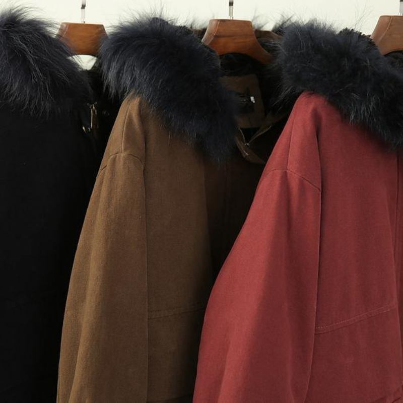 Winterjacke Und -mantel In Übergröße Für Damen Roter Mantel Mit Kapuze Und Kunstpelzkragen - schwarz