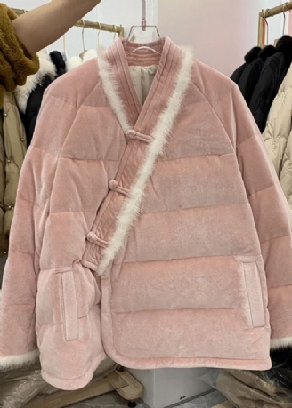 Wintermäntel Aus Patchwork-stil Mit Feiner Baumwollfüllung Im Vintage-pink Mit Chinesischen Knöpfen