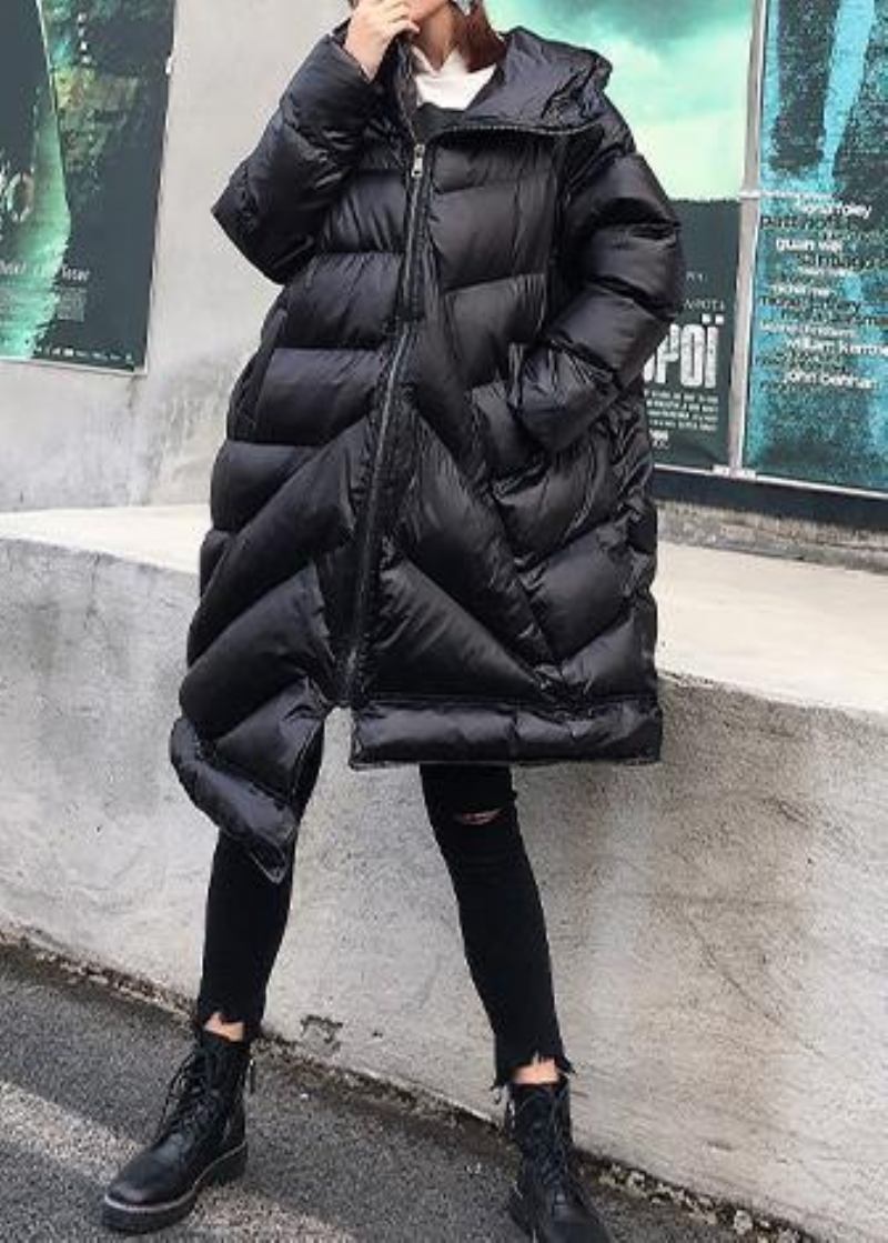 Wintermäntel In Übergröße Für Damen Schwarze Parkas Mit Kapuze Und Reißverschluss Für