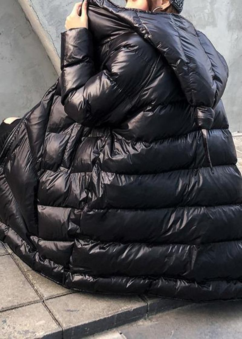 Wintermäntel In Übergröße Für Damen Schwarze Parkas Mit Kapuze Und Reißverschluss Für - schwarz