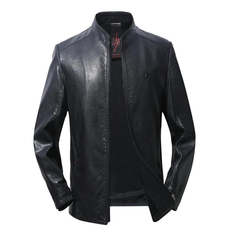 Herren Herbst Winter Motorradjacke Für Stehkragenjacke Lässige Moto-bikerjacke Reißverschluss-oberbekleidung - Schwarz