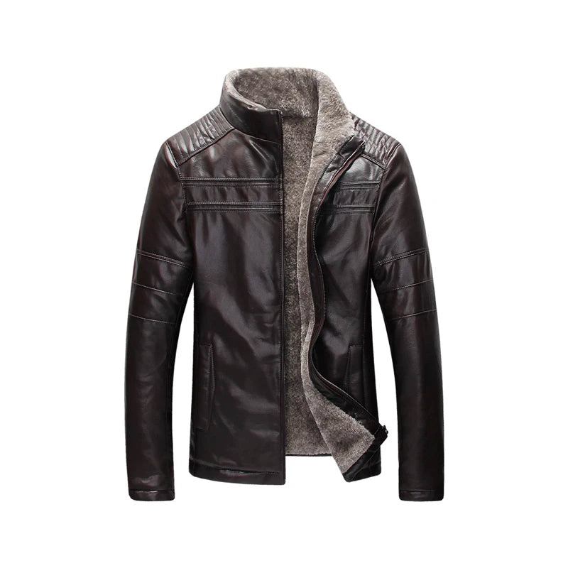 Herren Lederjacke Frühling Und Herbst Schwarze Bikerjacke - Schwarz