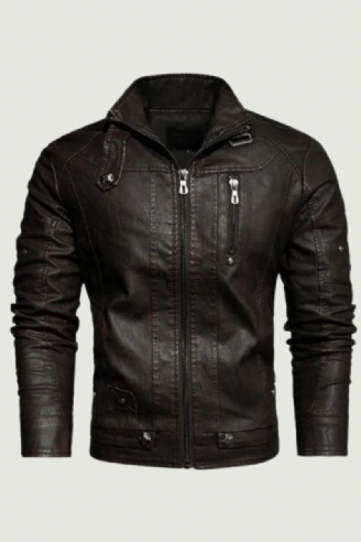 Herren-lederjacke Für Winter Und Herbst Dicke Motorrad-lederjacke Vintage Slim Fit-mantel Für Herren