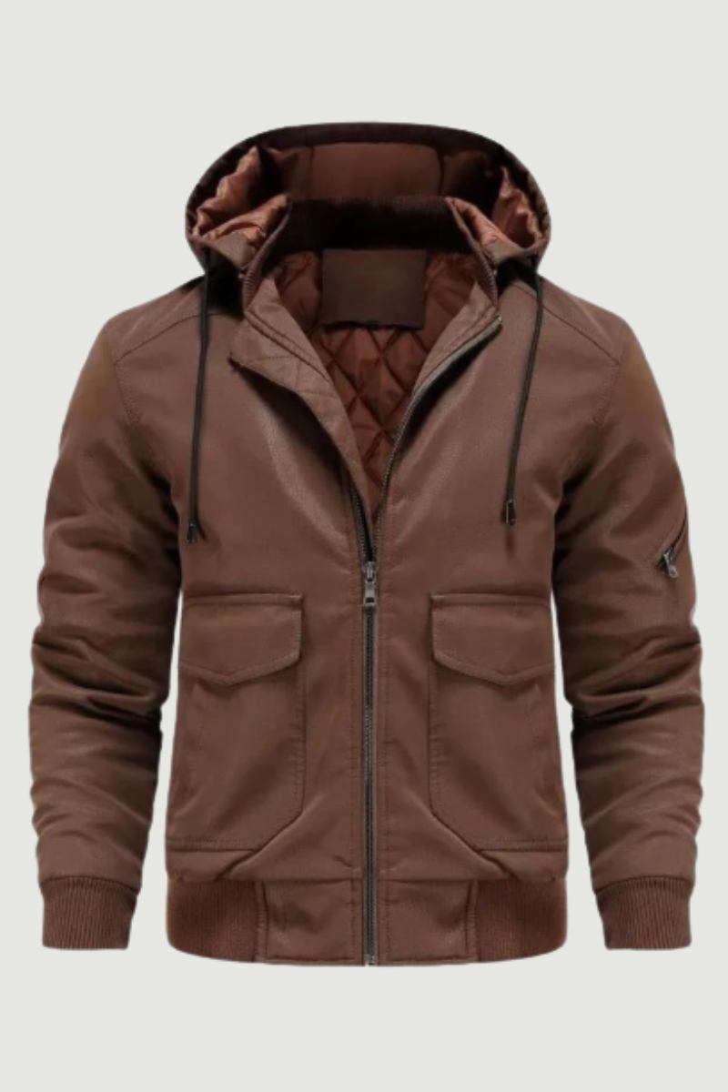 Herren Motorradjacke Mit Kapuze Lässiger Winter Winddichter Ledermantel Herrenbekleidung