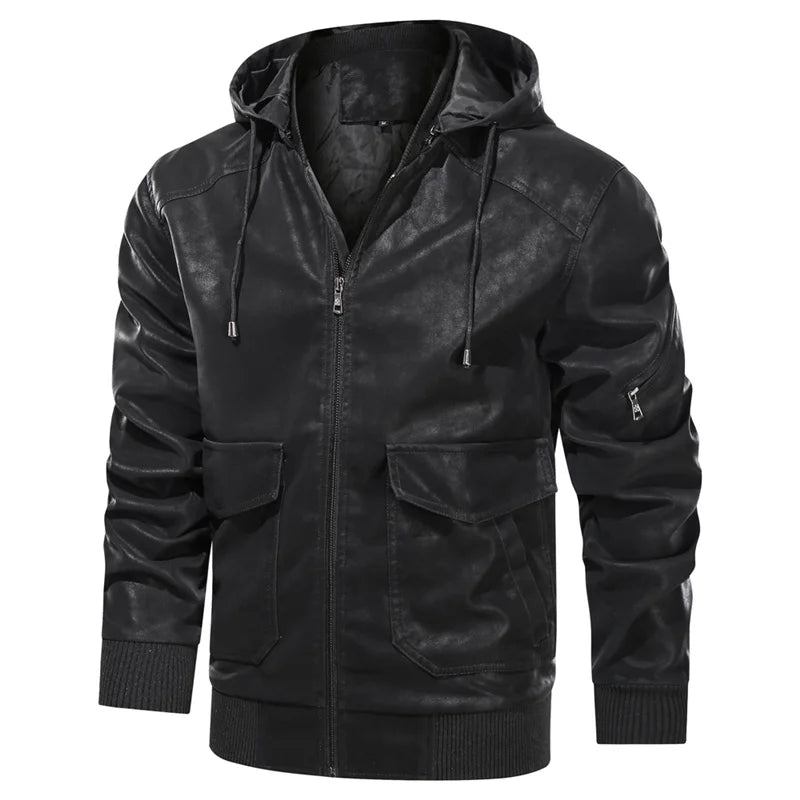 Herren Winterlederjacken Thermo-dickmantel Fleecejacke Motorrad-oberbekleidung Herrenbekleidung - Schwarz