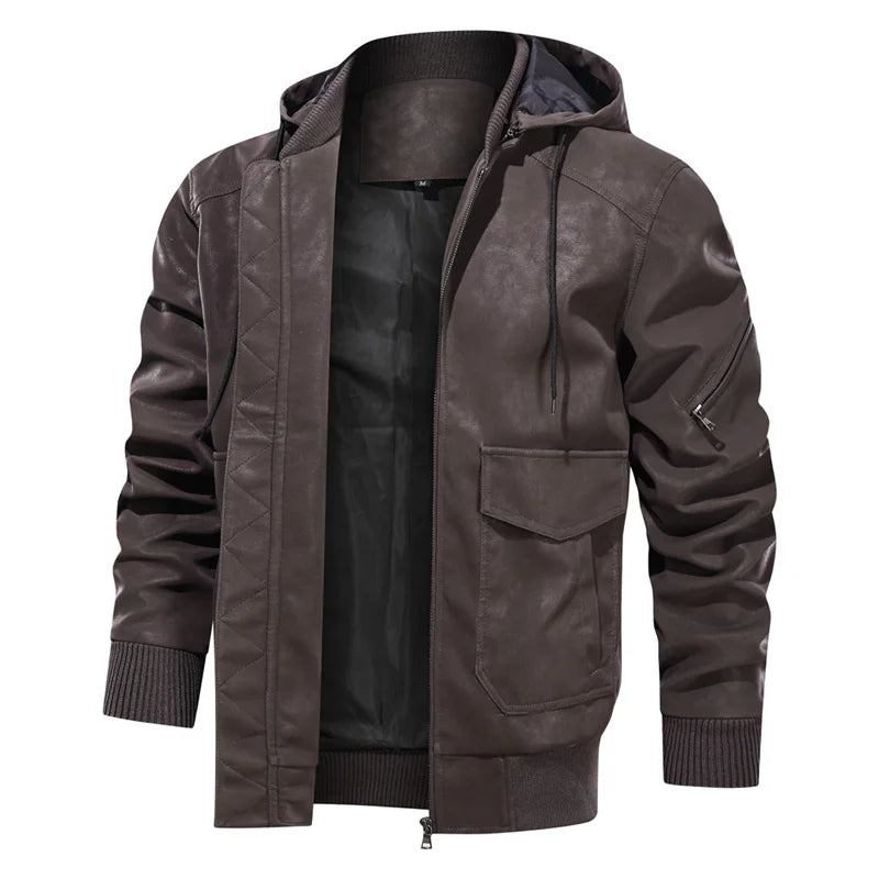 Herren Winterlederjacken Thermo-dickmantel Fleecejacke Motorrad-oberbekleidung Herrenbekleidung - Schwarz