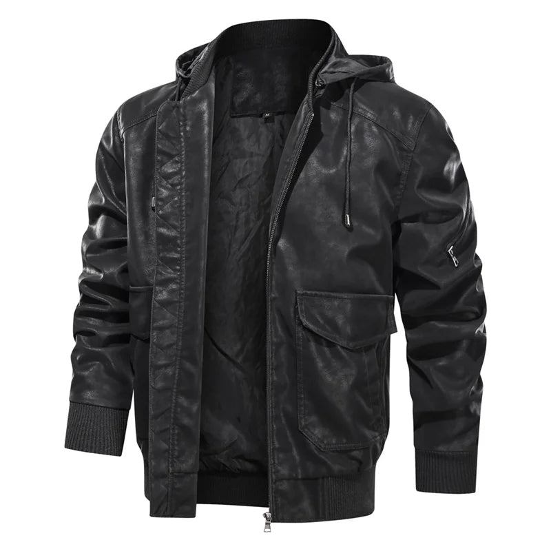 Herren Winterlederjacken Thermo-dickmantel Fleecejacke Motorrad-oberbekleidung Herrenbekleidung - Schwarz