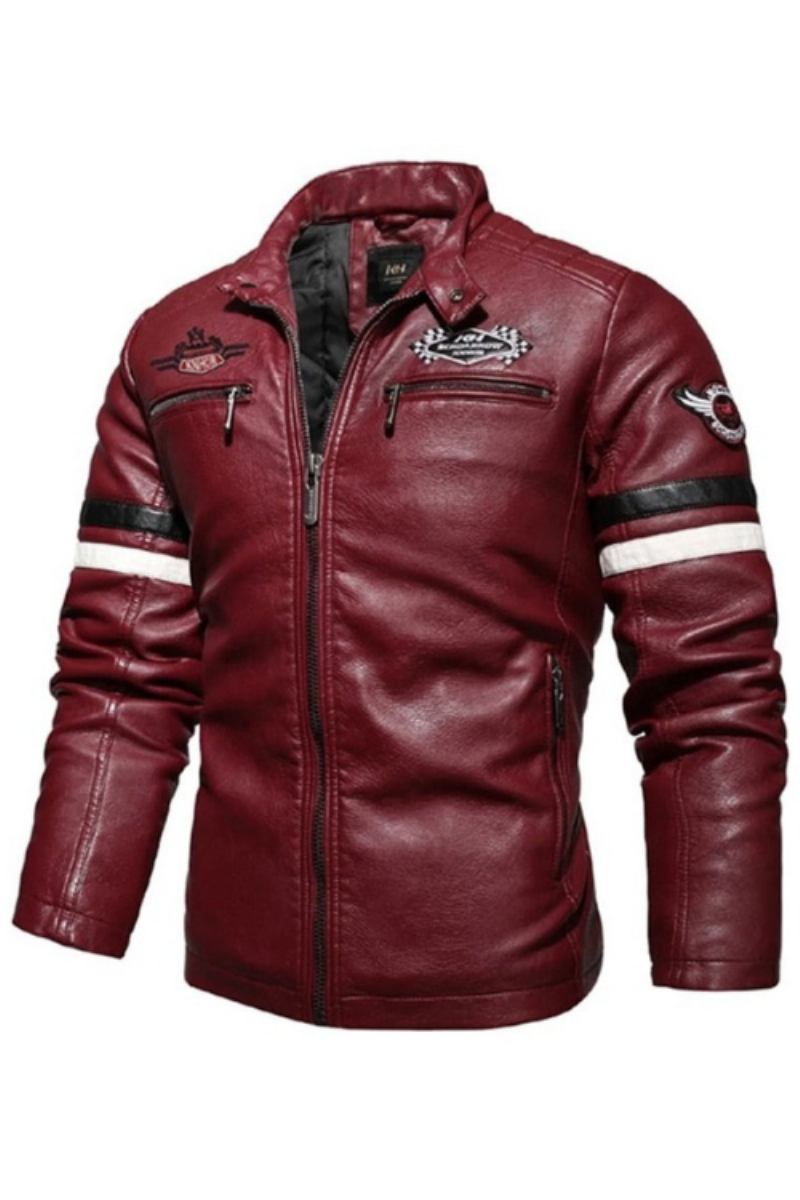 Herrenlederjacke Bestickte Nähte Motorradjacke Für Herren Herbst-winter Dünne Streetwear-mäntel Für