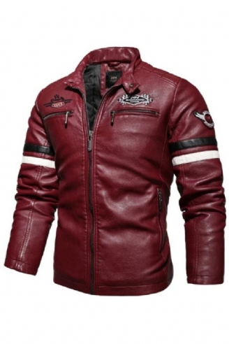 Herrenlederjacke Bestickte Nähte Motorradjacke Für Herren Herbst-winter Dünne Streetwear-mäntel Für