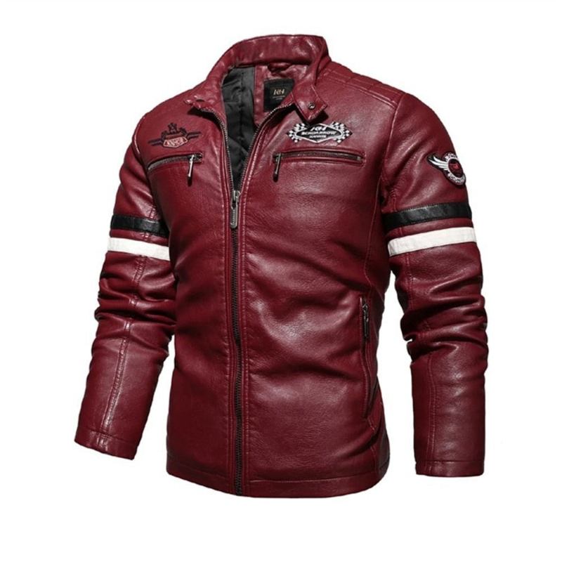 Herrenlederjacke Bestickte Nähte Motorradjacke Für Herren Herbst-winter Dünne Streetwear-mäntel Für - Marineblau