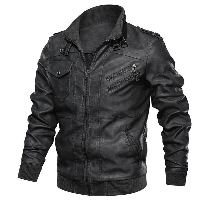 Herrenlederjacke Herren-motorradlederjacken Kunstleder-bikermäntel - Schwarzgrau