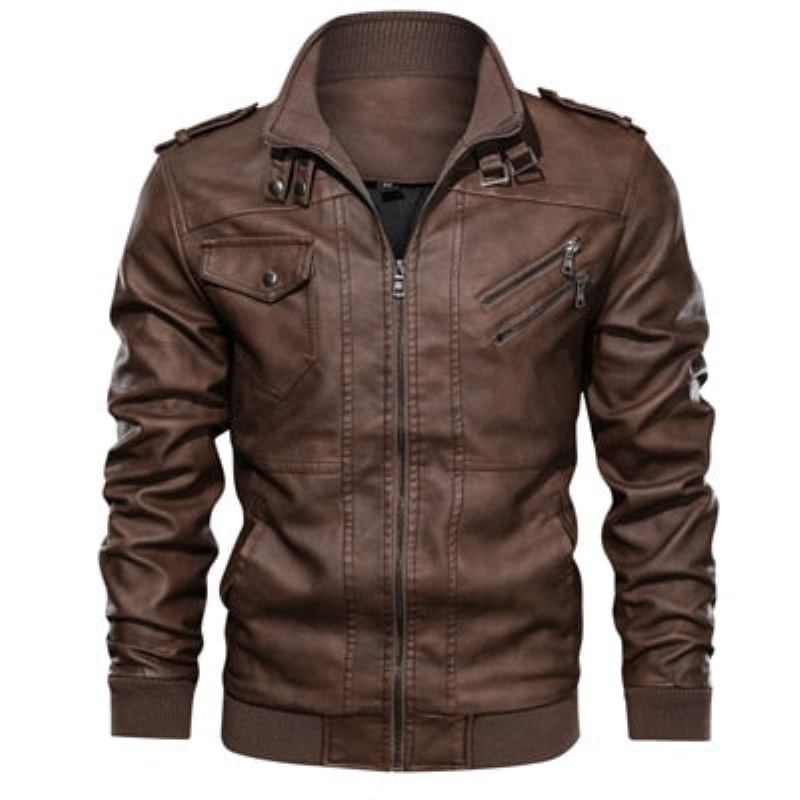 Herrenlederjacke Herren-motorradlederjacken Kunstleder-bikermäntel - Schwarzgrau