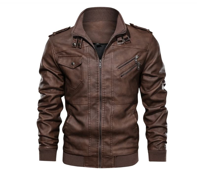 Herrenlederjacke Herren-motorradlederjacken Kunstleder-bikermäntel - Schwarzgrau