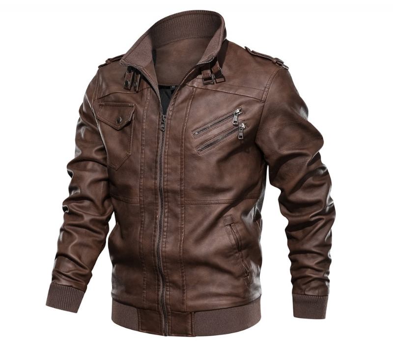 Herrenlederjacke Herren-motorradlederjacken Kunstleder-bikermäntel - Schwarzgrau