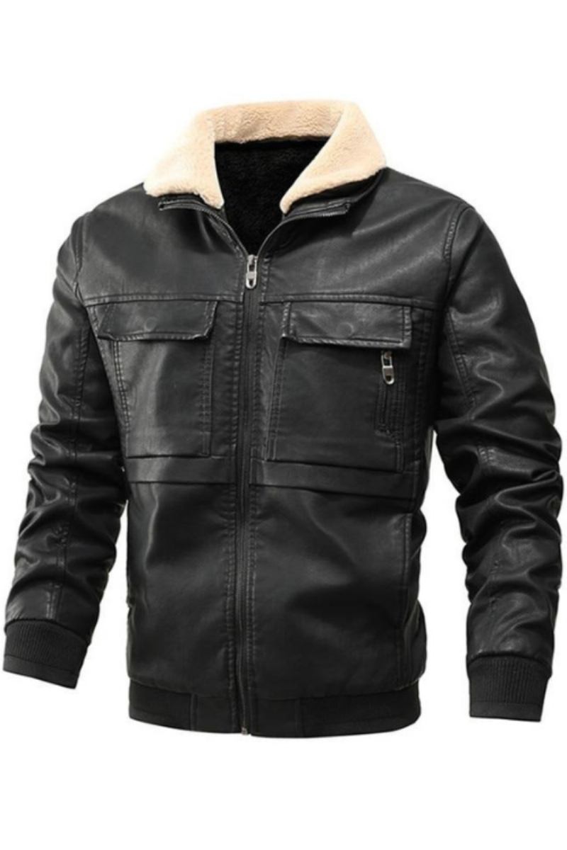 Herrenlederjacke Winter-fleece-kragen Windbreaker Ledermäntel Herren Slim Fit Kunstleder-motorradjacken Kleidung