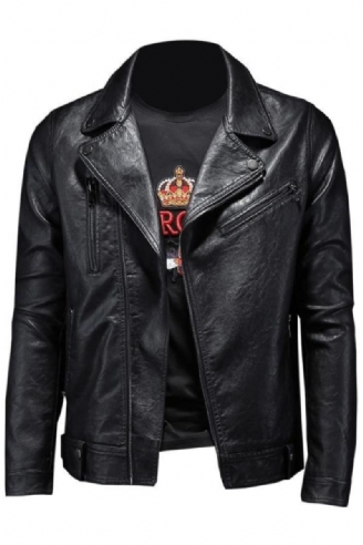 Klassische Schmale Motorradjacken Herrenlederjacke Moto-jacke Herren Biker Schwarz Weißer Mantel Herbst-winter