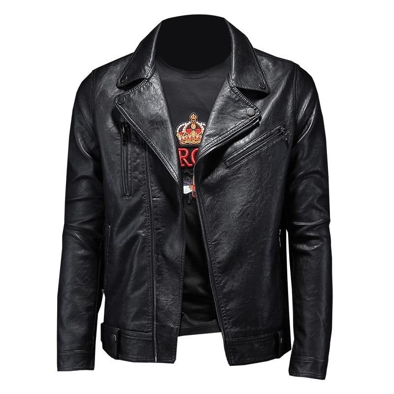 Klassische Schmale Motorradjacken Herrenlederjacke Moto-jacke Herren Biker Schwarz Weißer Mantel Herbst-winter - Weiß