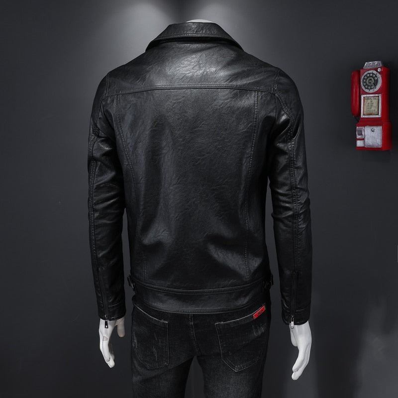 Klassische Schmale Motorradjacken Herrenlederjacke Moto-jacke Herren Biker Schwarz Weißer Mantel Herbst-winter - Weiß