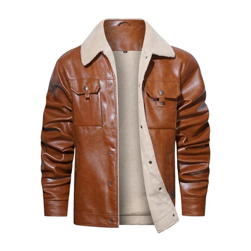 Lederjacke Dicker Ledermantel Sport Lokomotivbekleidung Herren Business-gentleman-jacke - Beige