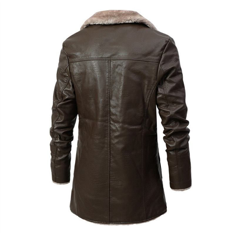 Mittellange Business-lederjacke Für Herren Fleece Großes Revers Anzug Plüschjacke Für Warme Wintermäntel Für - Braun