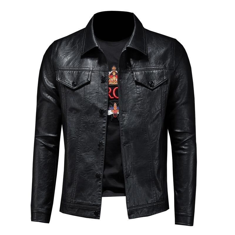 Neue Lederjacke Für Herren Winter-lederjacke Biker-motorrad Reißverschluss Langärmeliger Mantel Top Blusen - Schwarz