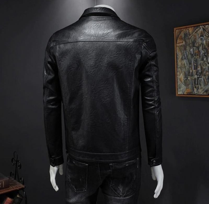 Neue Lederjacke Für Herren Winter-lederjacke Biker-motorrad Reißverschluss Langärmeliger Mantel Top Blusen - Schwarz