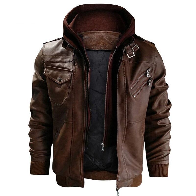 Stil Echte Lederjacke Vintage-mantel Aus Braunem Rindsleder Herren-bikerjacke Ledermantel - Kaffee