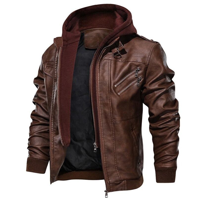 Stil Echte Lederjacke Vintage-mantel Aus Braunem Rindsleder Herren-bikerjacke Ledermantel - Kaffee