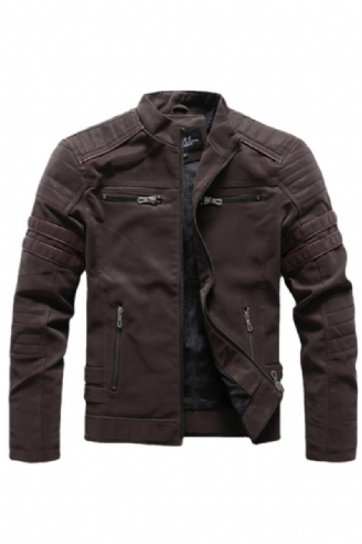 Winter Dünne Kurze Lederjacke Für Herren Motorradjacke Slim Fit Luxuriös Klassisch Schlicht Stehkragenmantel