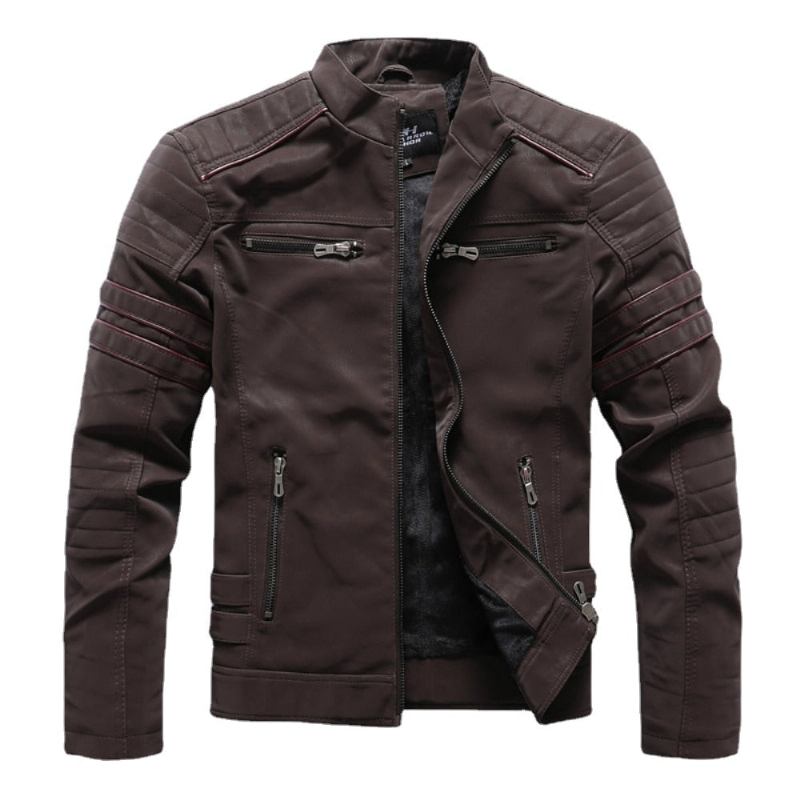 Winter Dünne Kurze Lederjacke Für Herren Motorradjacke Slim Fit Luxuriös Klassisch Schlicht Stehkragenmantel - schwarz01