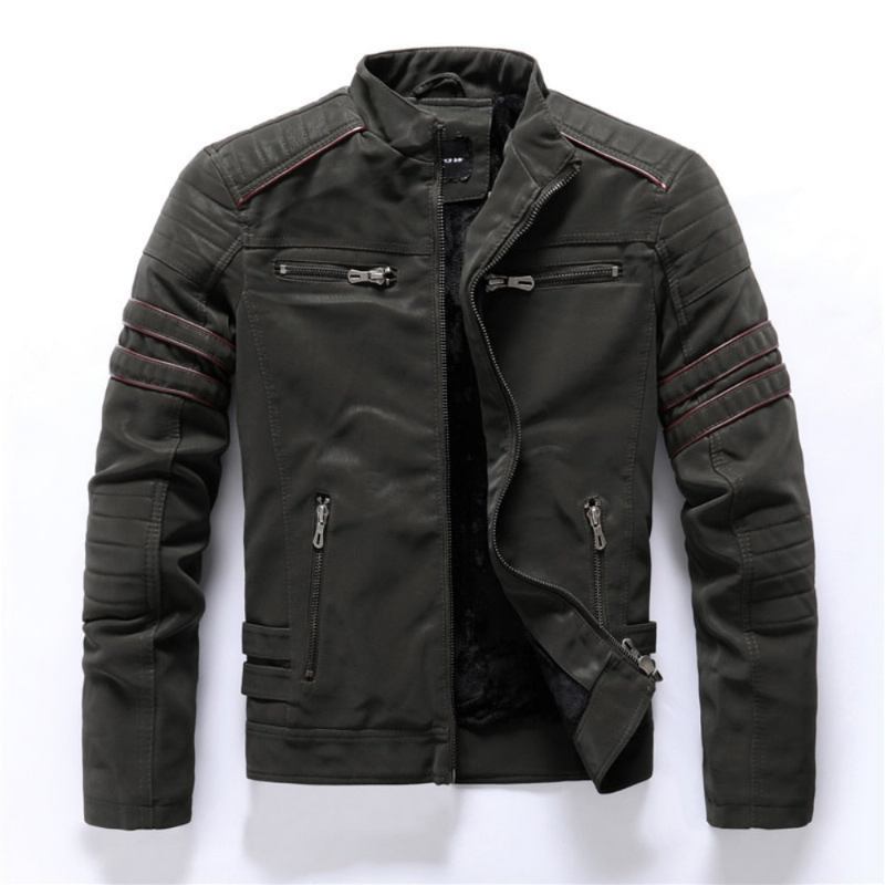 Winter Dünne Kurze Lederjacke Für Herren Motorradjacke Slim Fit Luxuriös Klassisch Schlicht Stehkragenmantel - schwarz01