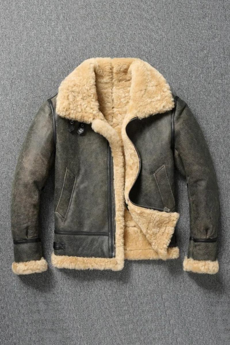 Winter-lederjacke Aus Dicker Wolle Herren Echtes Fell Natürliches Lammfell. Winterjacken Aus Schwarzem Schaffell Braune Echte Pelzmäntel