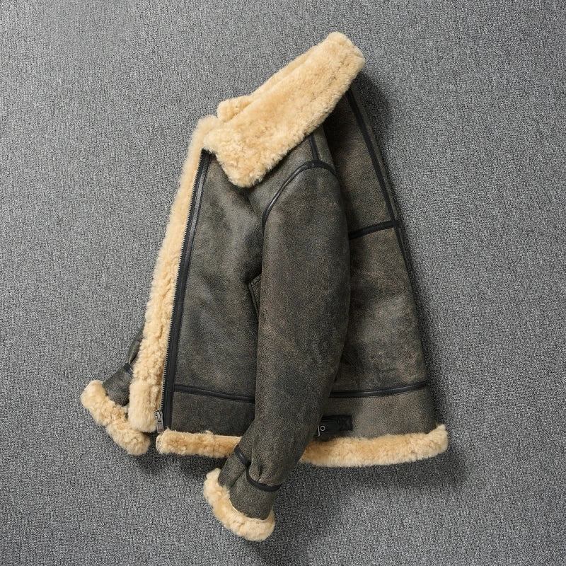 Winter-lederjacke Aus Dicker Wolle Herren Echtes Fell Natürliches Lammfell. Winterjacken Aus Schwarzem Schaffell Braune Echte Pelzmäntel - Grau