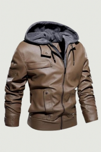 Winter-lederjacken Für Herren Lässige Motorradjacke Biker-fleece Warme Mäntel Windbreaker-lederjacke