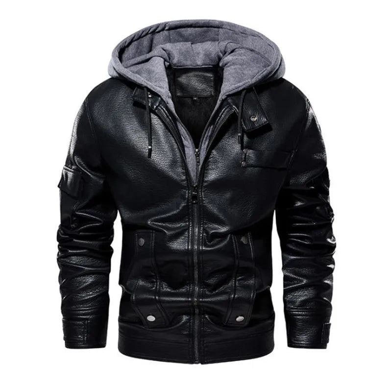 Winter-lederjacken Für Herren Lässige Motorradjacke Biker-fleece Warme Mäntel Windbreaker-lederjacke - schwarz