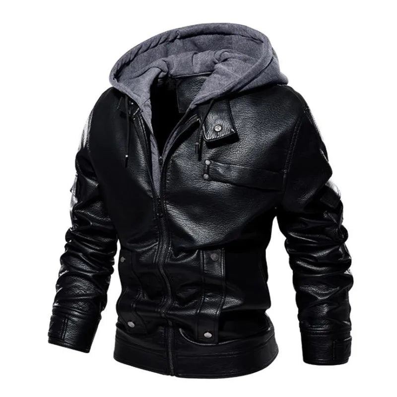 Winter-lederjacken Für Herren Lässige Motorradjacke Biker-fleece Warme Mäntel Windbreaker-lederjacke - schwarz