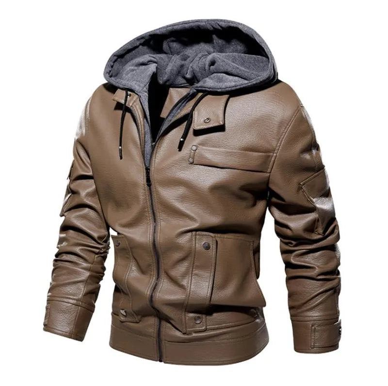 Winter-lederjacken Für Herren Lässige Motorradjacke Biker-fleece Warme Mäntel Windbreaker-lederjacke - schwarz