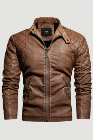 Winter-motorrad-lederjacke Für Herren Vintage Fleece Warm Ledermantel Mit Mehreren Taschen Reißverschluss Herbst-oberbekleidung Jacken